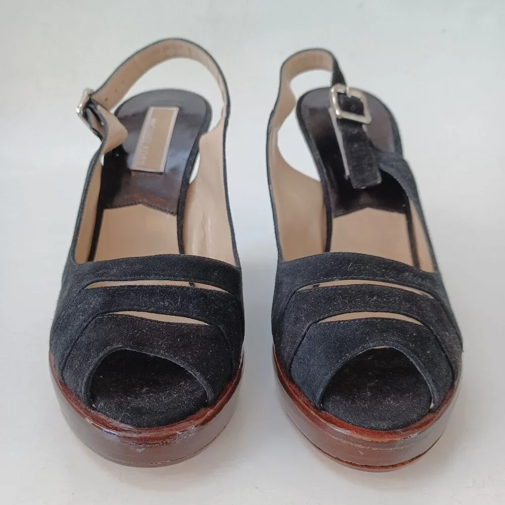 Michael Kors Black Suede Wedge Womens US 7.5 M Heels Retro Look Made‎ In Italy